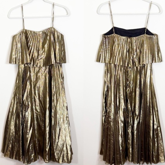 New J crew Collection Gold Lamé Pleated Midi Dress - Picture 15 of 15